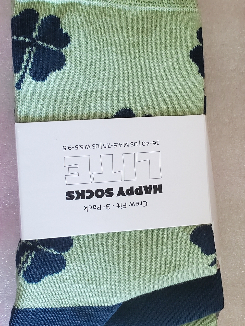 Happy Socks Men's Crew Socks - Light Green with Dark Green Clover Motif